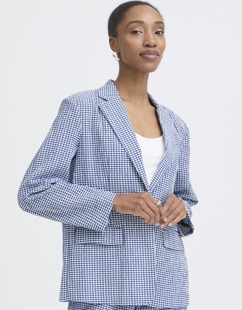 ICHI Jilma Gingham Blazer in Sodalite Blue