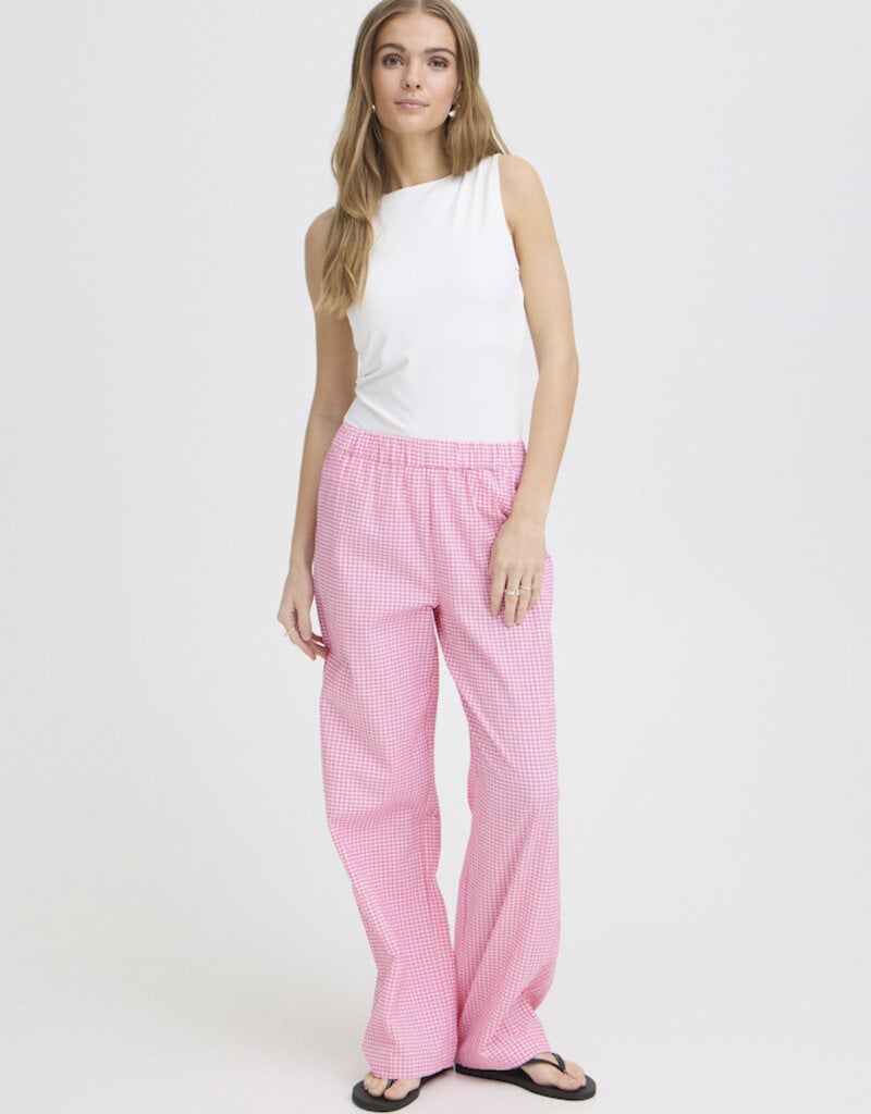 ICHI Jilma Gingham Pant in Azalea Pink
