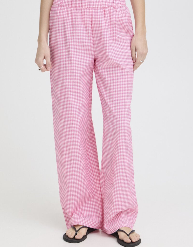 ICHI Jilma Gingham Pant in Azalea Pink