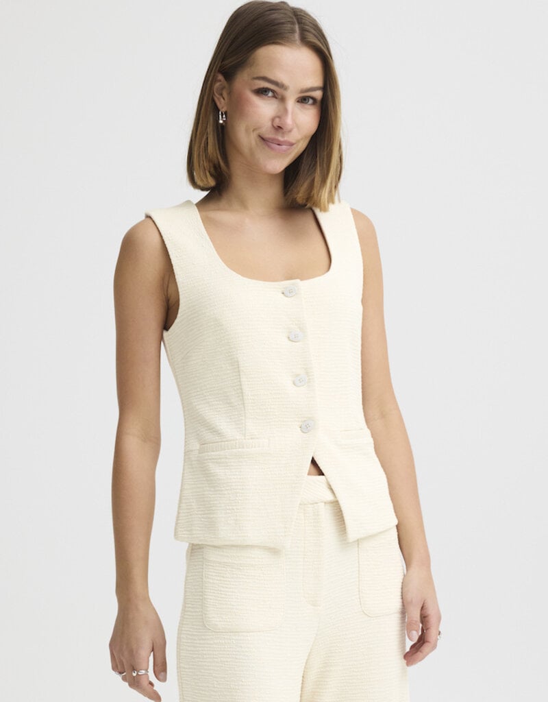ICHI Kate Textured Waistcoat in Almond Milk