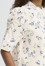 ICHI Qwina Short Sleeve Blouse in Blue Foral