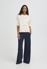 ICHI Qwina Short Sleeve Blouse in Blue Foral