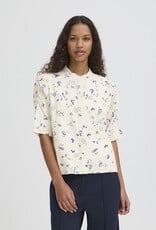 ICHI Qwina Short Sleeve Blouse in Blue Foral