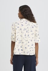 ICHI Qwina Short Sleeve Blouse in Blue Foral