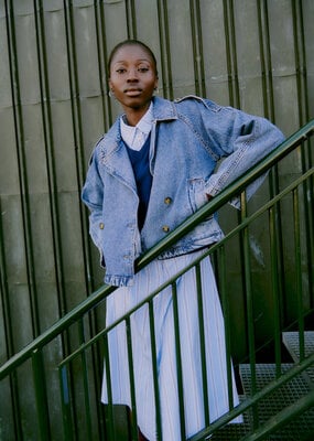 B.Young Citan Short Denim Trench Coat