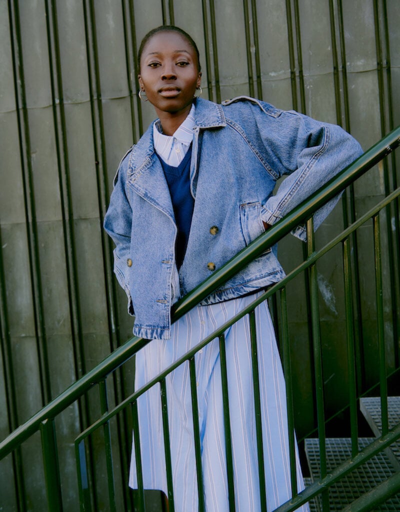 B.Young Citan Short Denim Trench Coat