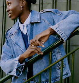 B.Young Citan Short Denim Trench Coat