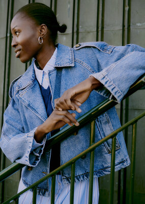 B.Young Citan Short Denim Trench Coat