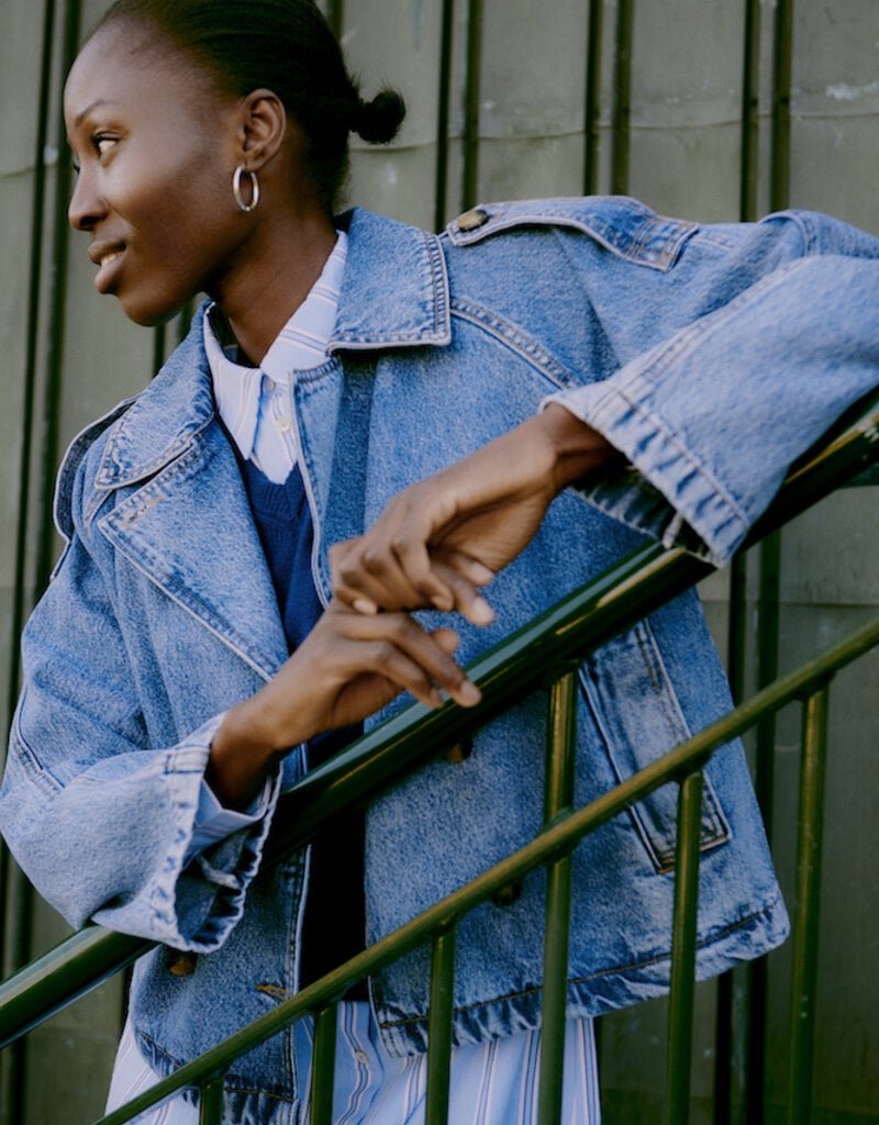 B.Young Citan Short Denim Trench Coat