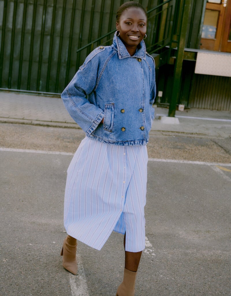 B.Young Citan Short Denim Trench Coat