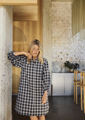 Part Two Eleina Cotton Dress in Dark Navy Check