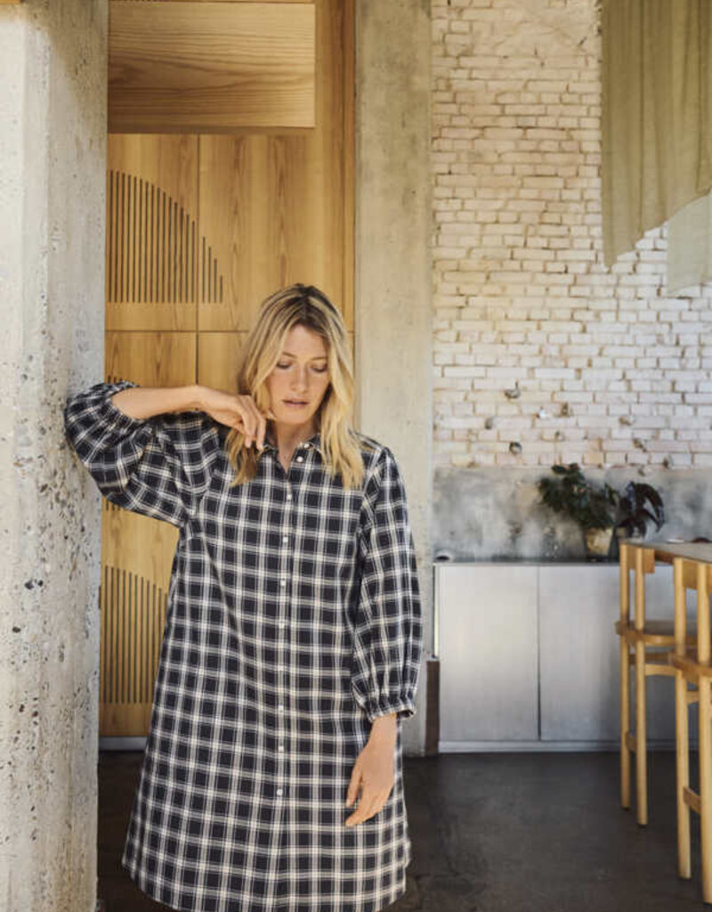 Part Two Eleina Cotton Dress in Dark Navy Check