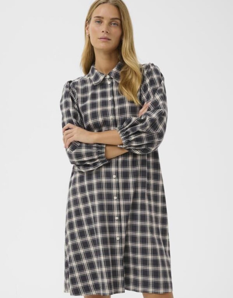 Part Two Eleina Cotton Dress in Dark Navy Check