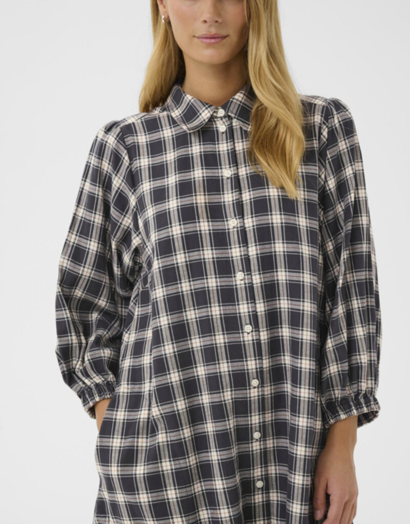 Part Two Eleina Cotton Dress in Dark Navy Check