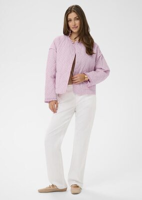 Cream Lummi Ruffled Cotton Quilted Jacket in Dobby Rose