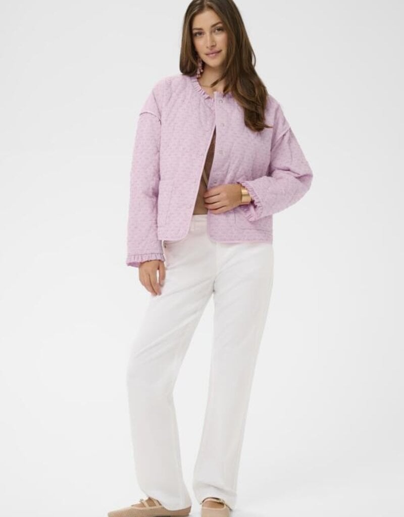 Cream Lummi 100% Cotton Quilted Jacket in Dobby Rose