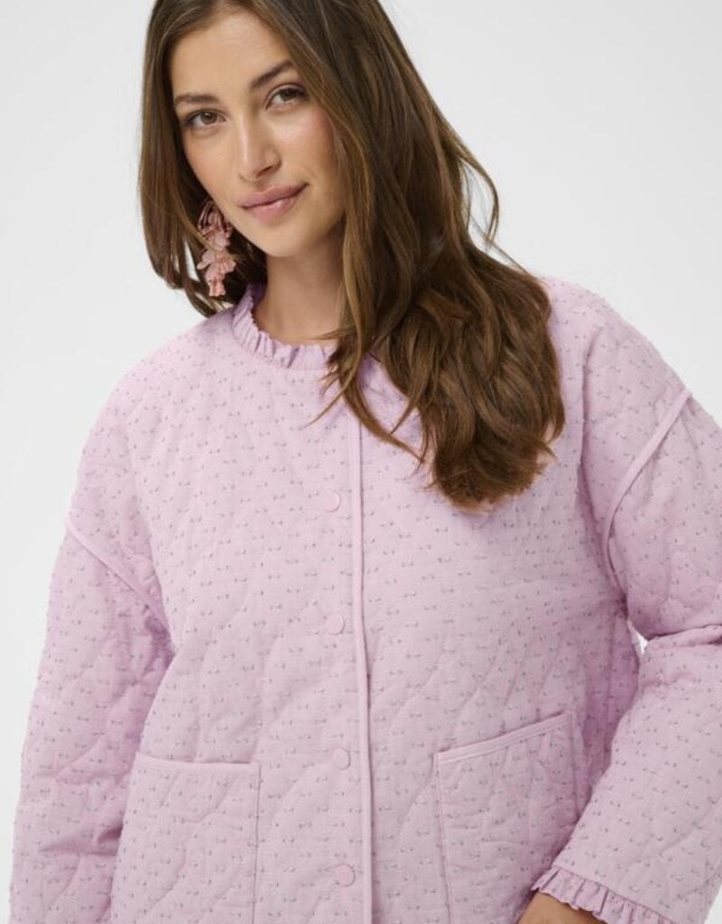 Cream Lummi 100% Cotton Quilted Jacket in Dobby Rose