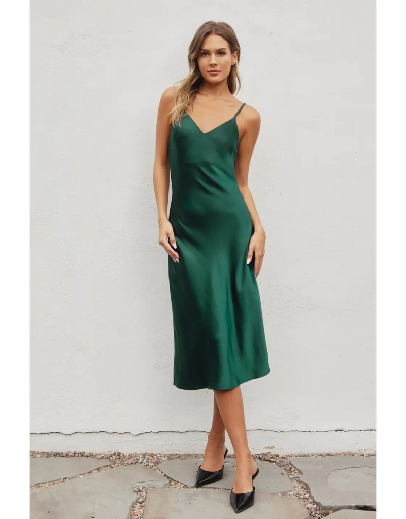 Dress Forum Ramiel Satin Bias Cut Slip Dress in Pine Green