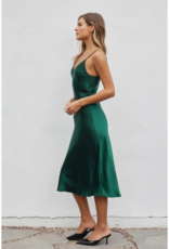Dress Forum Ramiel Satin Bias Cut Slip Dress in Pine Green