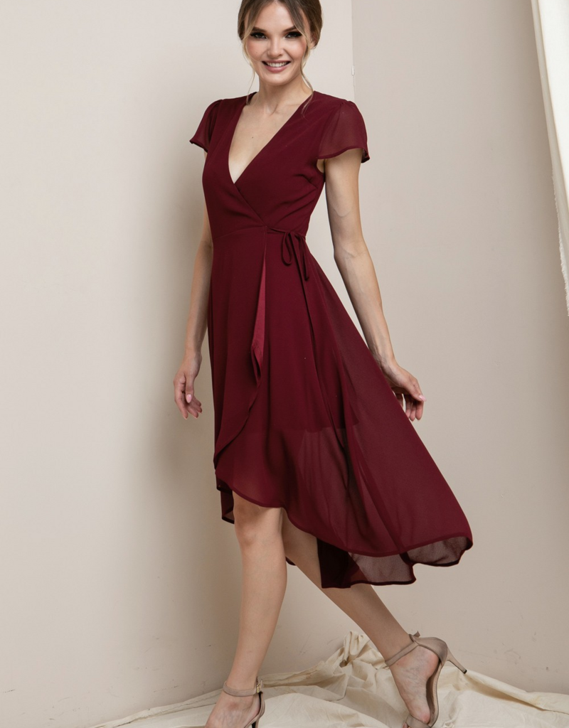 Soieblu Molly Midi Wrap Dress in Burgundy