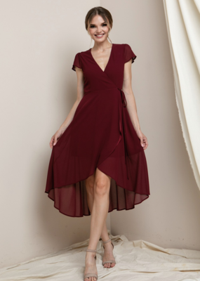 Soieblu Molly Midi Wrap Dress in Burgundy