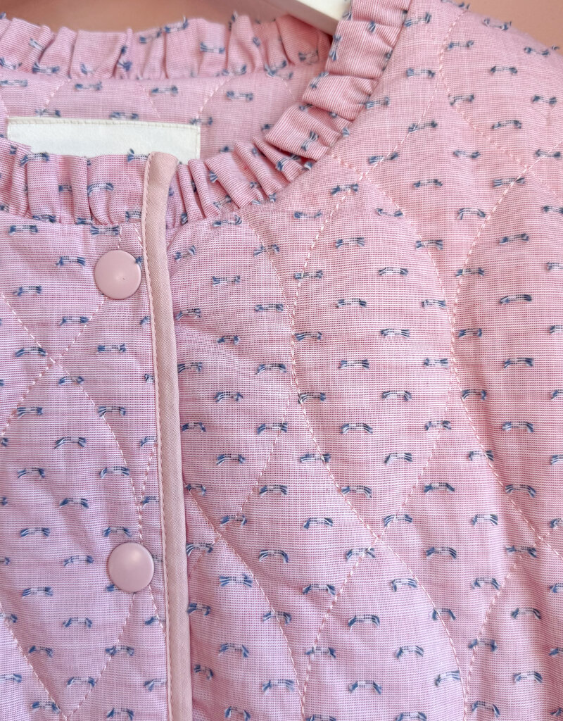 Cream Lummi 100% Cotton Quilted Jacket in Dobby Rose