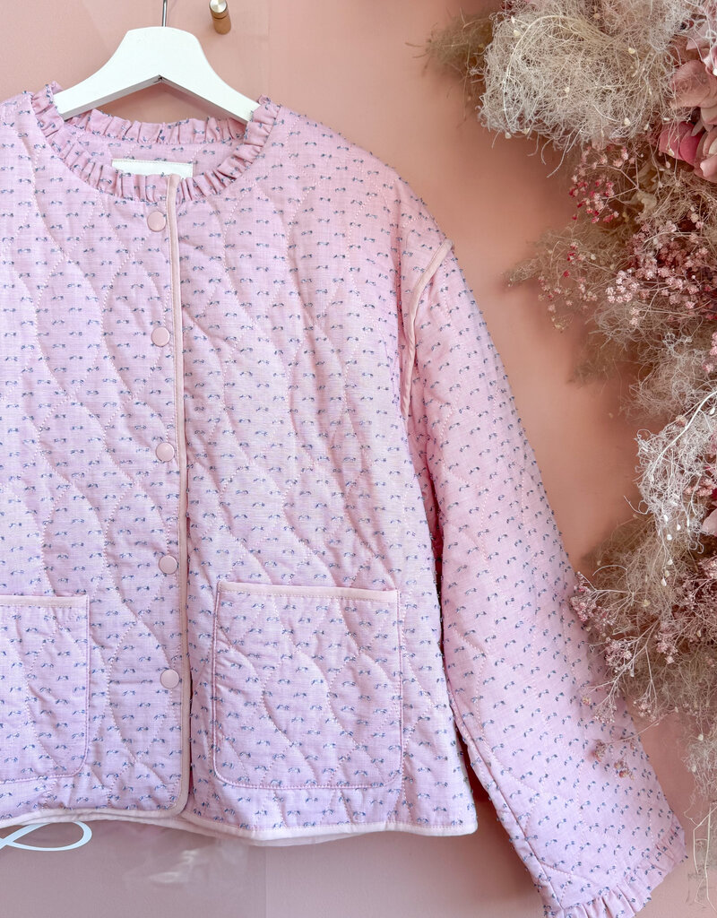 Cream Lummi 100% Cotton Quilted Jacket in Dobby Rose