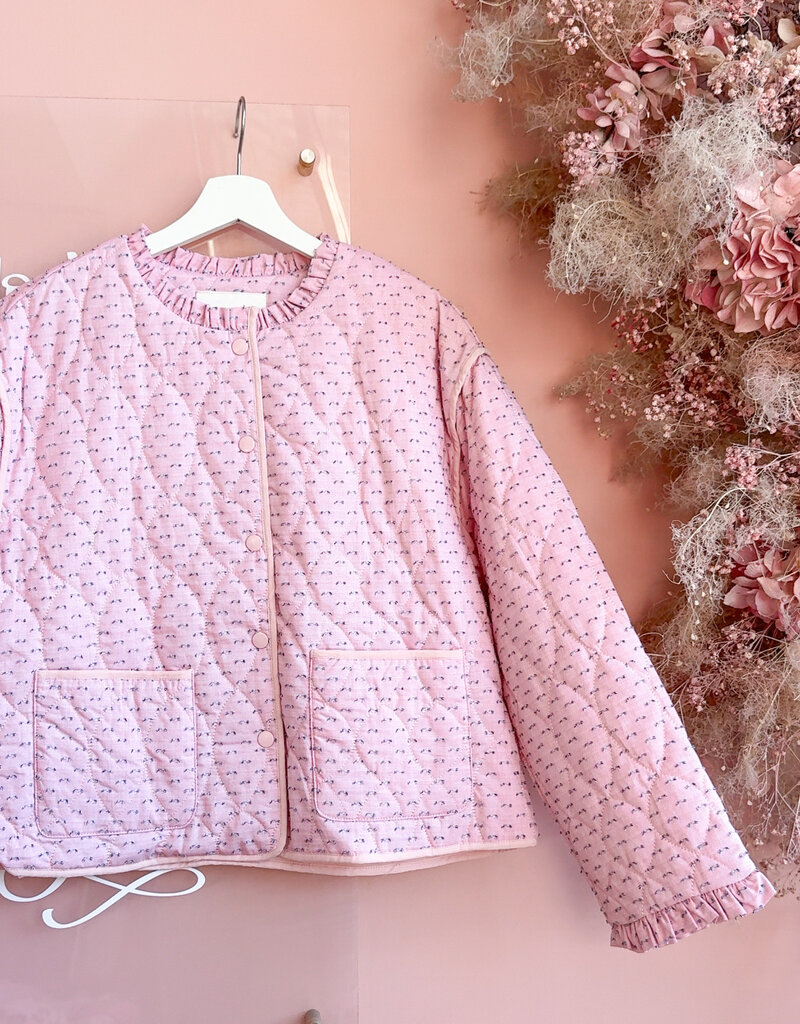 Cream Lummi 100% Cotton Quilted Jacket in Dobby Rose