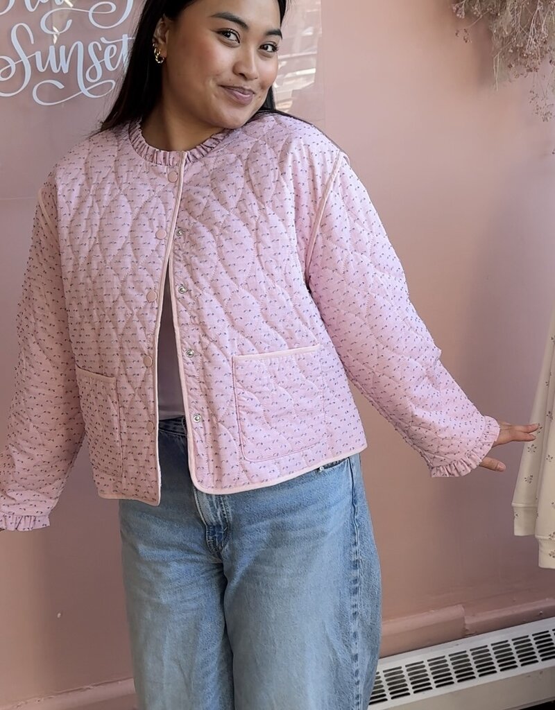 Cream Lummi 100% Cotton Quilted Jacket in Dobby Rose