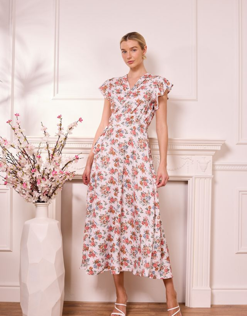 Angel Eye Marbella Midi Wrap Dress in White and Red Floral