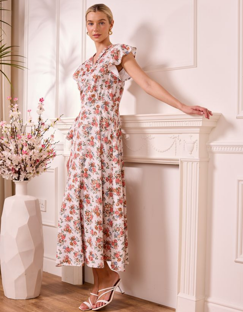 Angel Eye Marbella Midi Wrap Dress in White and Red Floral