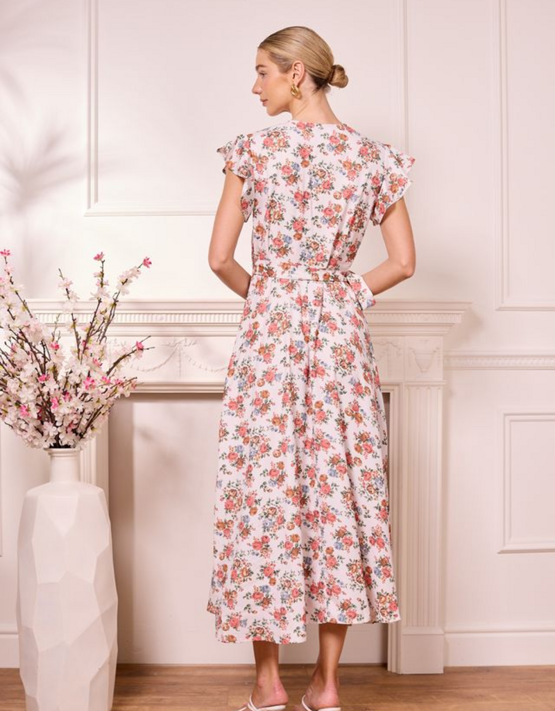 Angel Eye Marbella Midi Wrap Dress in White and Red Floral