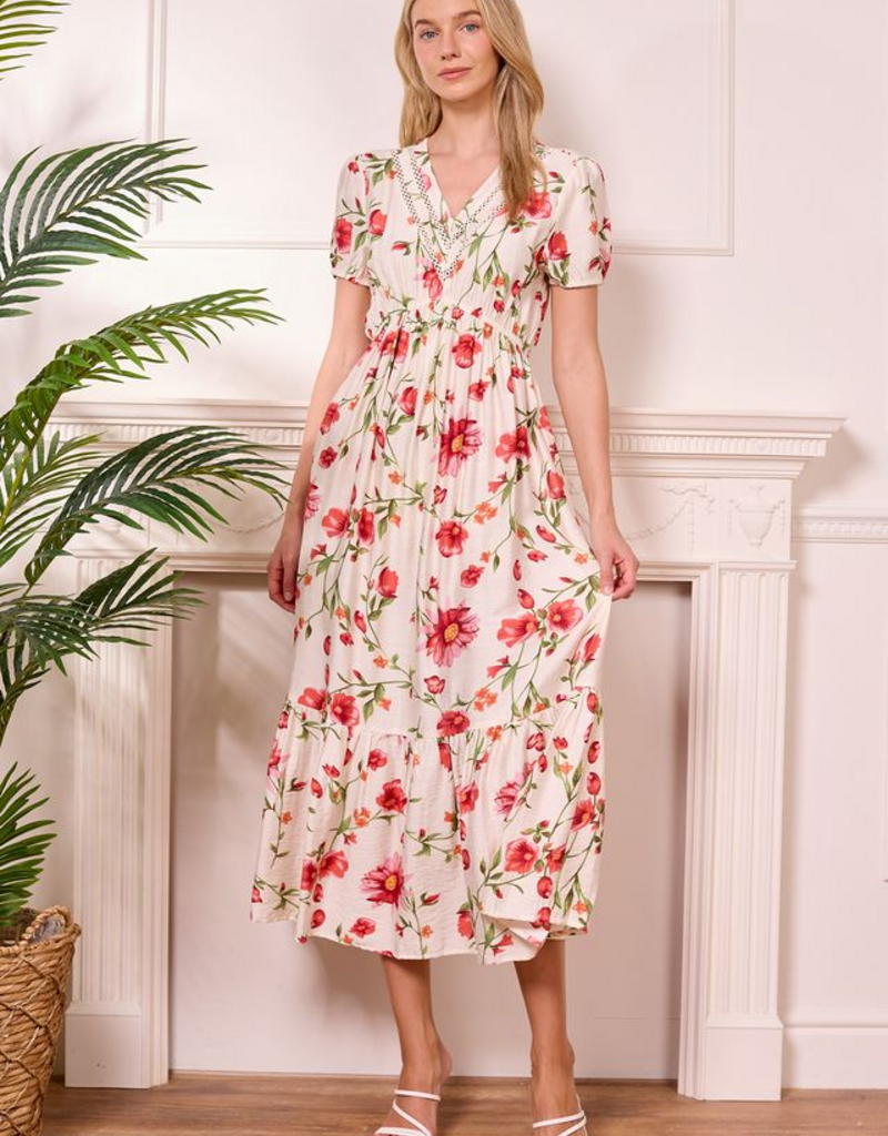 Angel Eye Sinop Maxi Dress In White and Red Floral