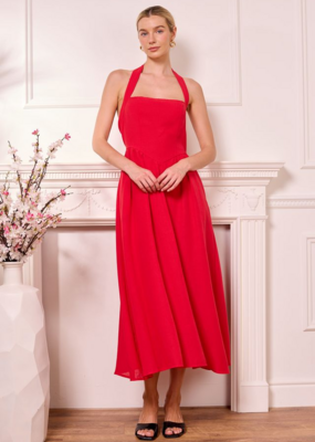 Angel Eye Marseille Halter Midi Dress in Red