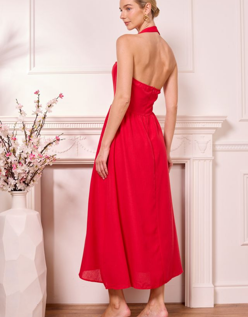 Angel Eye Marseille Halter Midi Dress in Red