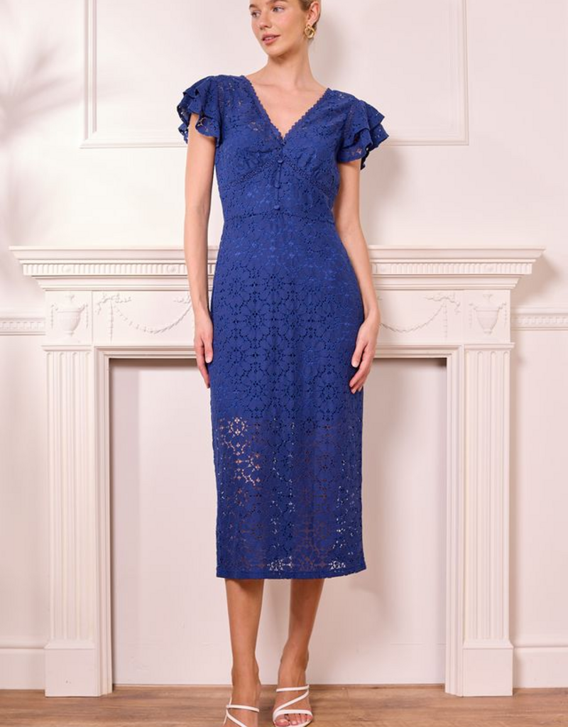 Angel Eye Nice Midi Lace Dress in Cobalt Blue