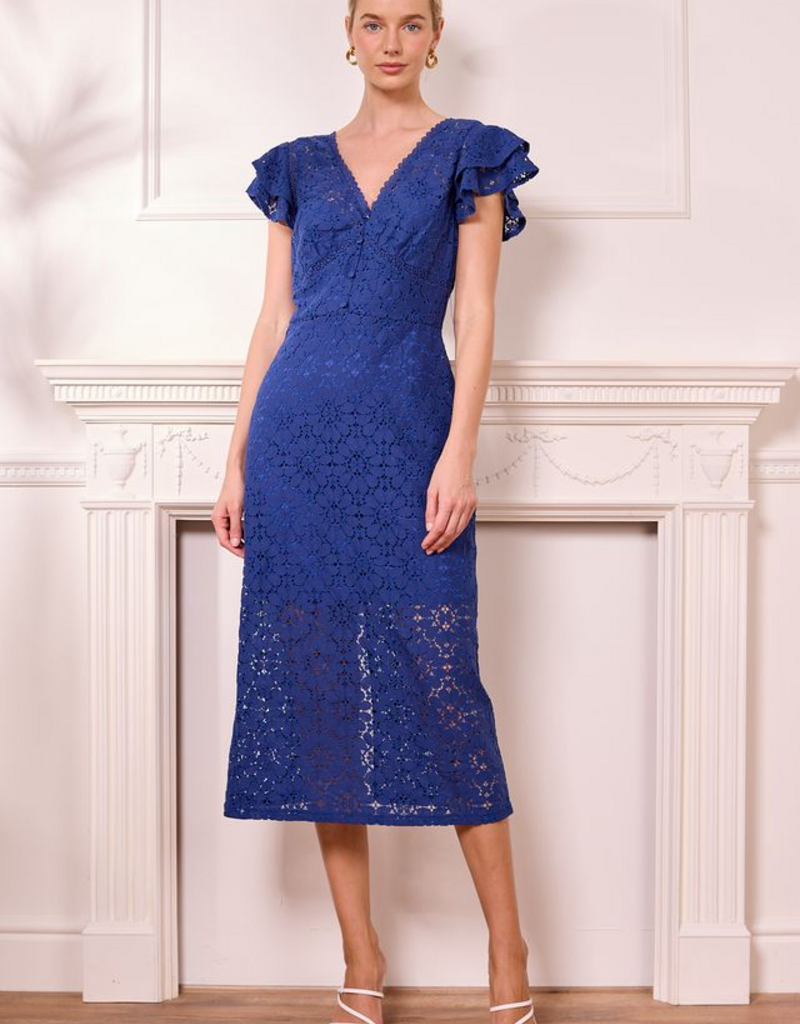 Angel Eye Nice Midi Lace Dress in Cobalt Blue