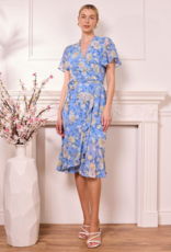 Angel Eye Tunis Wrap-Style Midi Dress in Blue Floral