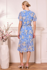 Angel Eye Tunis Wrap-Style Midi Dress in Blue Floral