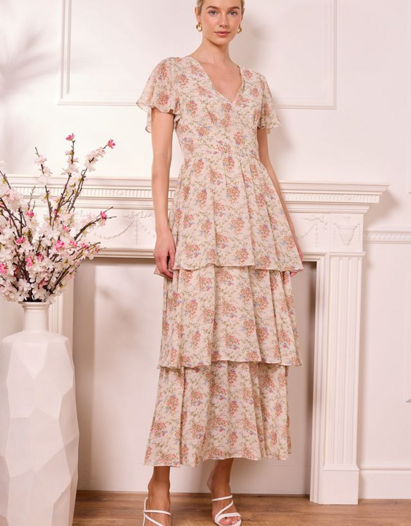 Angel Eye Akaki Tiered Maxi Dress in Cream Floral