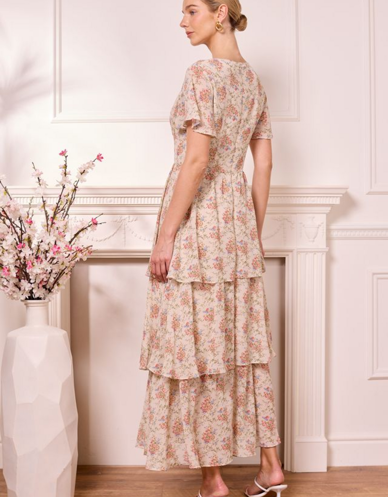 Angel Eye Akaki Tiered Maxi Dress in Cream Floral