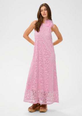 Cream Jessica Lace High-Neck Dress with Removeable Flower