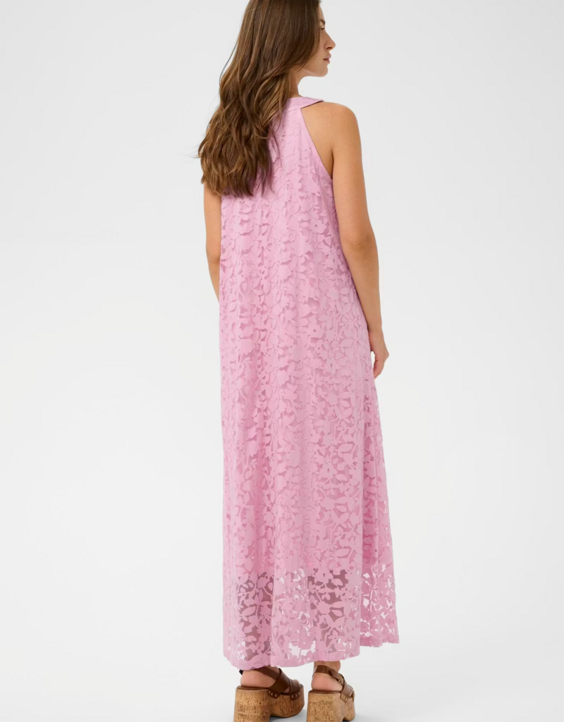 Cream Jessica Lace High-Neck Dress with Removeable Flower in Pink Nectar