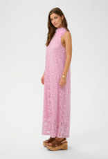 Cream Jessica Lace High-Neck Dress with Removeable Flower in Pink Nectar