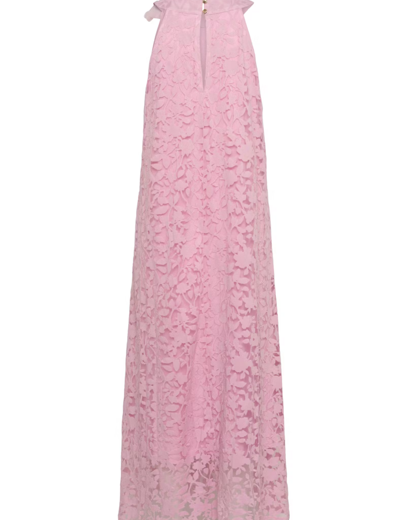Cream Jessica Lace High-Neck Dress with Removeable Flower in Pink Nectar