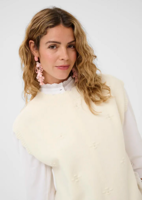 Cream Avie Knit Slipover with Pearl Embellishement in Whisper White