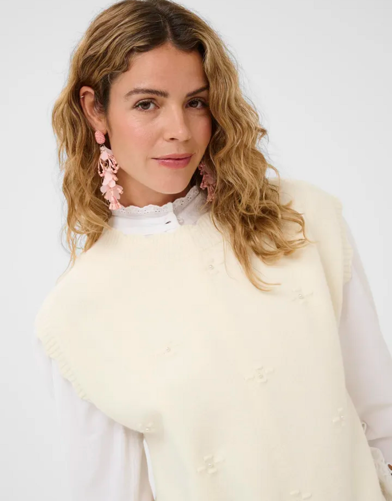 Cream Avie Knit Slipover with Pearl Embellishement in Whisper White