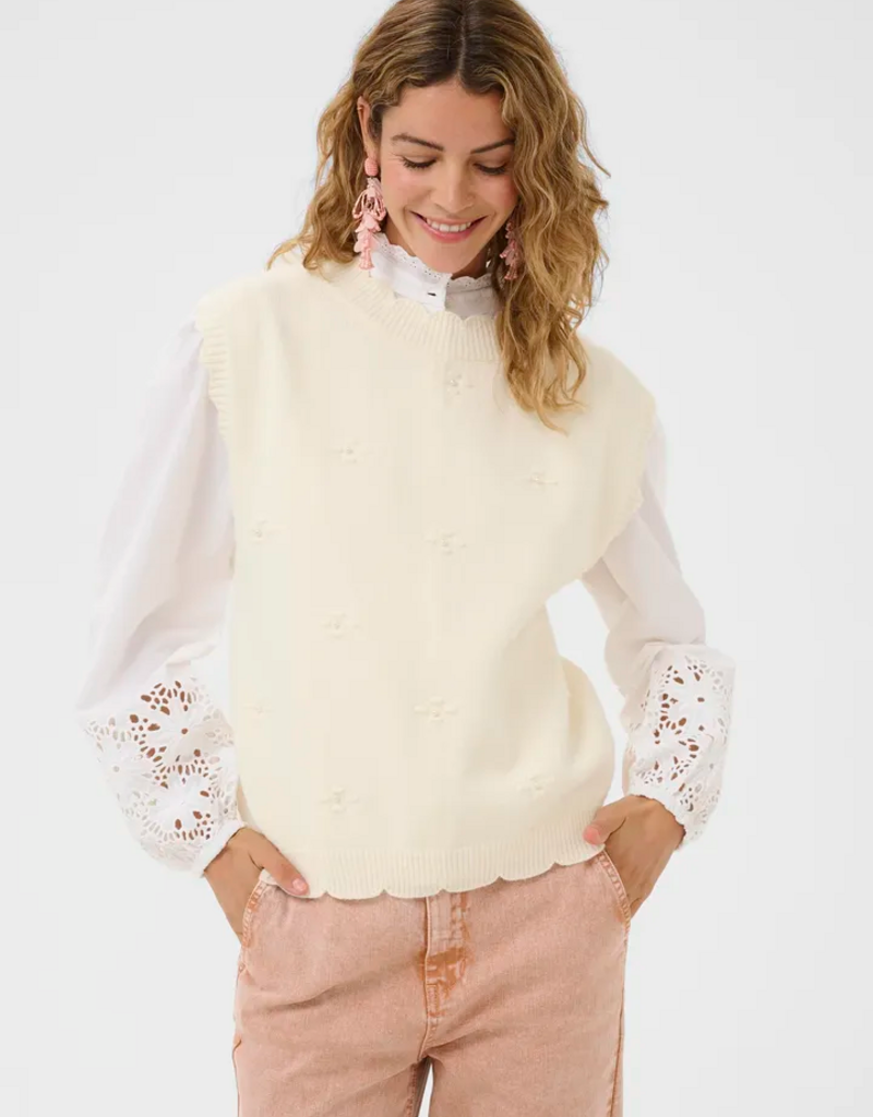 Cream Avie Knit Slipover with Pearl Embellishement in Whisper White