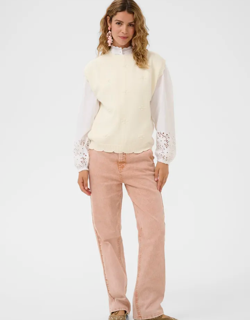 Cream Avie Knit Slipover with Pearl Embellishement in Whisper White