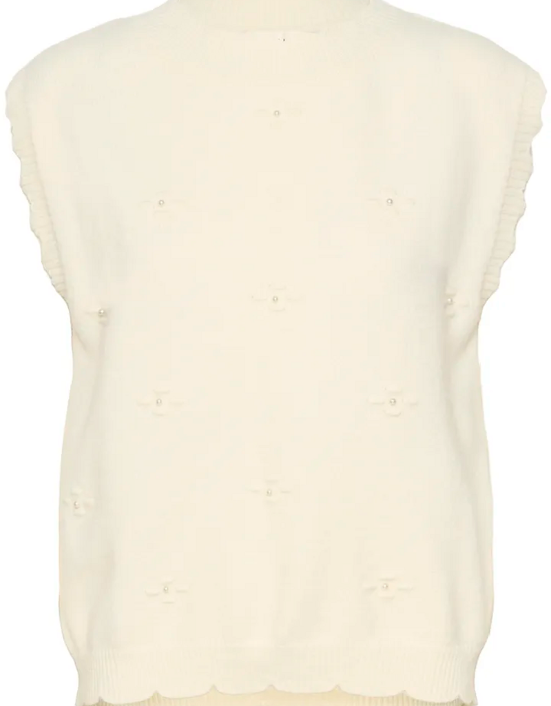 Cream Avie Knit Slipover with Pearl Embellishement in Whisper White